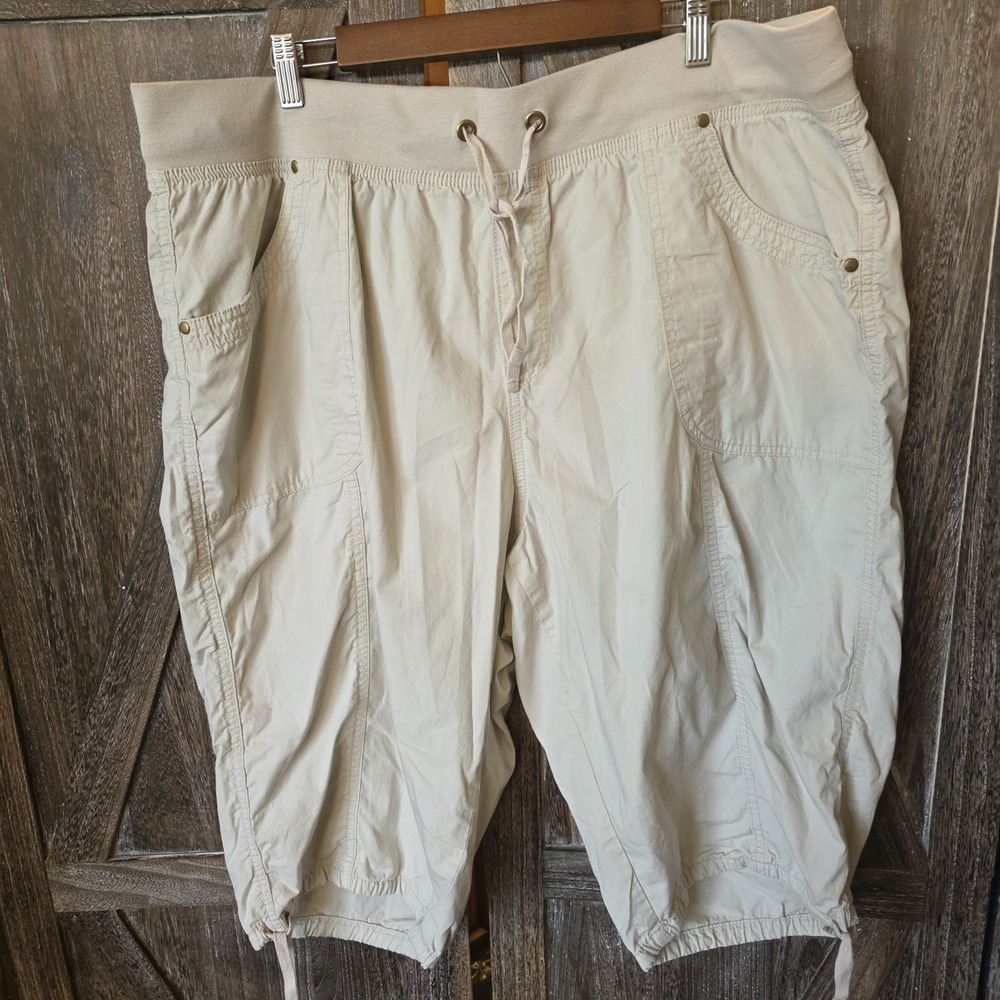 My Style Pants Women's Size 2X Beige Capris Pockets Lightweight Drawstrings